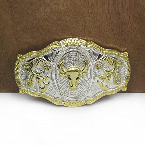 ZHANGOO 1PIC Western-Stierkopf-Cowboy-Geschenk   -Gürtelschnalle 3536 Gold mit silbernem Finish für Männer 4cm Breite Schlaufe Ping-Standard,q Cover
