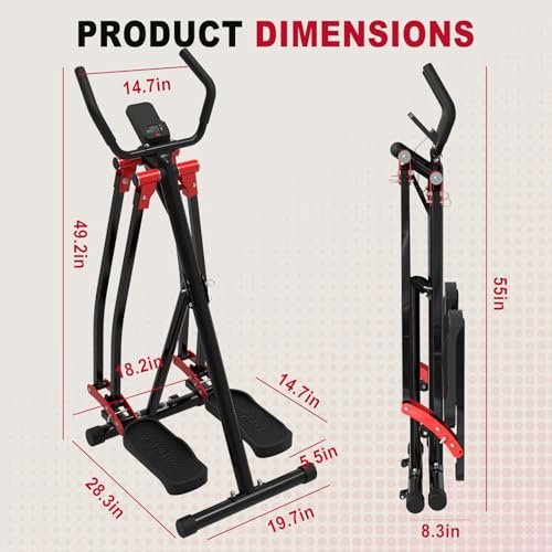 Image of HOTWAVE Air Space Walker, Foldable Elliptical Exercise Machine | Gentle on Joints & Low-Impact. 350lb capacity. Cross trainer stepper. Home gym equipment.