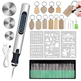 Elektrischer Gravierstift mit 37 Bits Kabellos Gravur Werkzeug Kit Tragbar Mini Graveur Gravurwerkzeug mit 10 Schlüsselanhänger aus Holz für Glas, Holz, Stein, Kunststoff