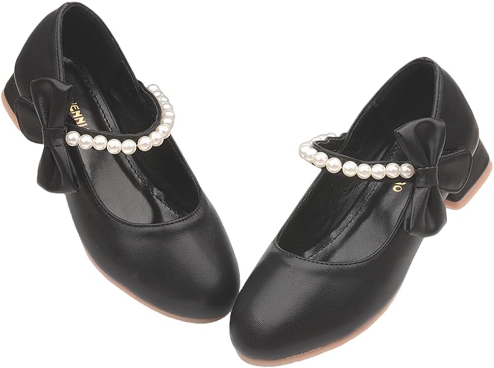 Toddler Girls Low Heel Princess Dress Shoes Glitter Flower Wedding Party Mary Jane Pumps Shoes for Kids