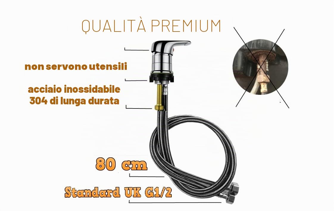Miscelatore per shampoo da letto, senza attrezzi, con soffione per salone (installazione senza attrezzi con dadi speciali installati su tubi e rubinetto a leva singola) fai da te