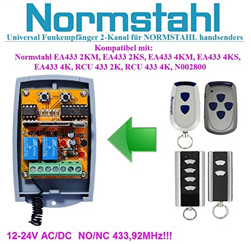 Normstahl compatible Récepteur portail. Universal 2-canaux Récepteur pour Normstahl EA433 2KM, EA433 4KM, RCU433 2K, RCU433 4K télécommandes. 12-24V AC/DC