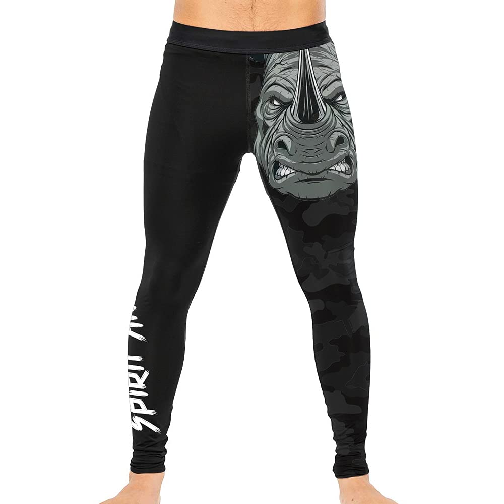 CHOO Men’s Rhino MMA BJJ Wrestling Cross Training Spats Sublimated Graphics Martial Arts Pants, Black Medium
