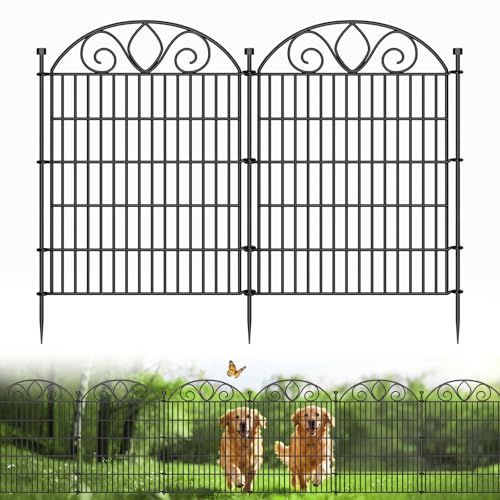 10-Panel No-Dig Tall Garden Fence – 34″H x 22′L Rustproof Metal Dog Fence, Decorative Yard & Garden Animal Barrier, Easy Install Outdoor Pet & Flower Bed Border, Temporary Fence