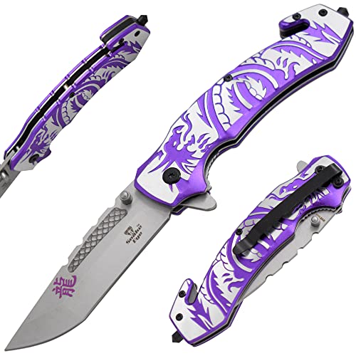 Snake Eye Tactical Every Day Carry Fantasy Design Handle Folding Pocket Knife (Purple) - Snake Eye Tactical