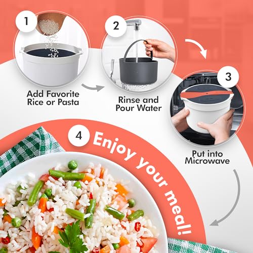 Zwippy Microwave Rice Cooker Steamer and Pasta Cooker with Strainer - Mess-Free Design, Dishwasher Safe, Cooks Up to 8 Cups - Image 7