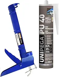 Kit Aplicador de Silicone Fechado Starfer + Cola Adesivo Selante PU 40 Cinza 400g Unipega Construção e Vedação