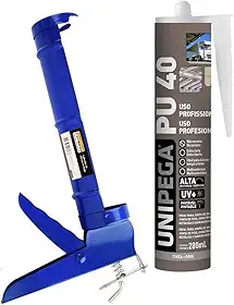 Kit Aplicador de Silicone Fechado Starfer + Cola Adesivo Selante PU 40 Cinza 400g Unipega Construção e Vedação