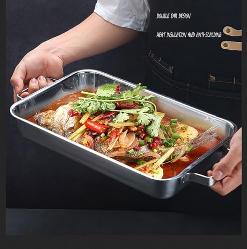 Stainless Steel Non-Stick Double Burner Griddle & Paella Pan - Versatile Seafood & Dinner Serving Plate for Home Cooking & Kitchen Use