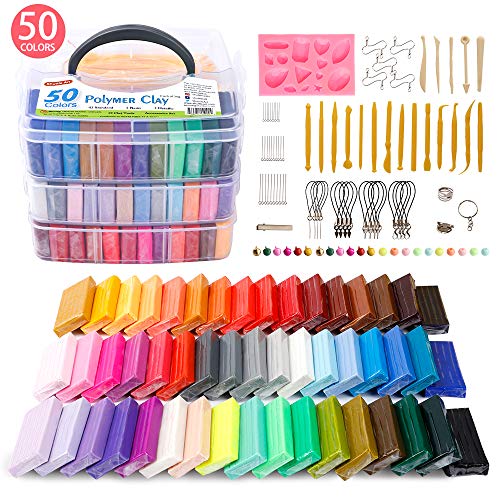 Polymer Clay, Shuttle Art 50 Colors 1.2 oz/Block Soft Oven Bake Modeling Clay