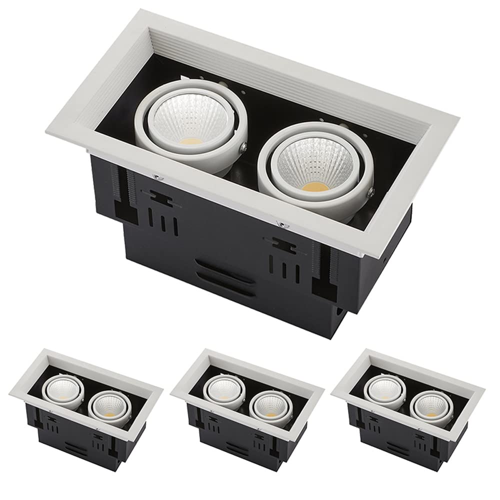 GTHTUHFD Adjustable Angle Bull'S Eye Lighting 14/24/40/60W Pack Of 4,Rectangle Recessed Light-2 Heads Multiple Gimbal Led Downlight,3000K/4000K/5000K,Cri90+,2 * 12w-5000k