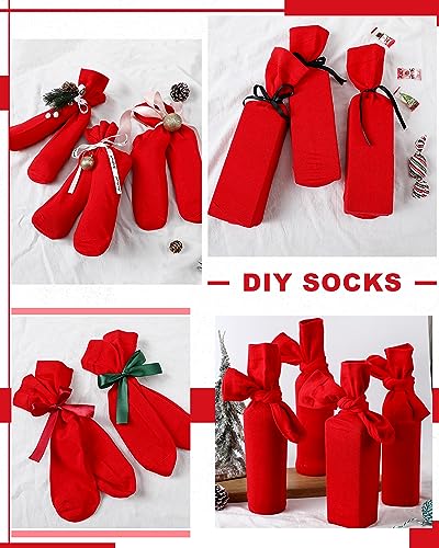 Toulite 12 Pairs Red Crew Socks for Men Women Quarter Crew Dress Socks for Christmas New Year Gift, Men 6-10, Women 7-113