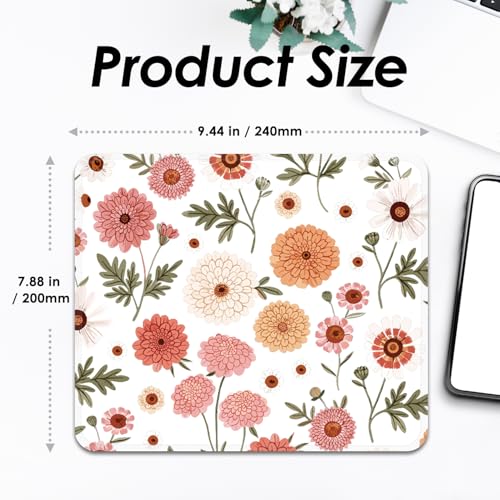 Image of FROGIGO Mouse Pad with Stitched Edges - Cute Floral Mousepad for Women, 9.25 x 7.75 inch Washable Square Desk Pad, Non-Slip Rubber Base, Office Home Laptop Accessories - Coral Daisy