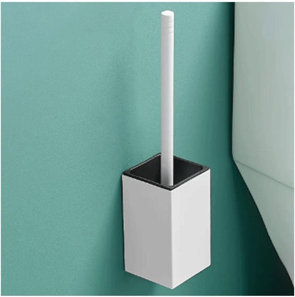 Tyuhduyur White Toilet Brush Cleaner Punching Wall Hanging Aluminum And Holder Set Compact Bowl Space-Saving (White)