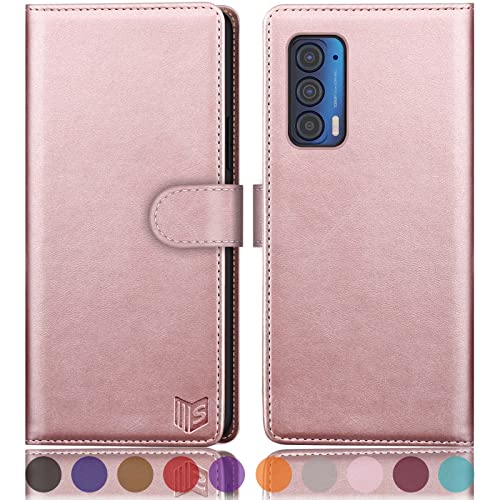 Coque rabat simili cuir résistant aux chocs or rose finition premium Moto Edge 2021