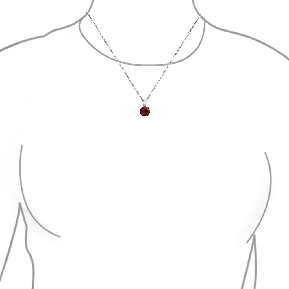 Bling Jewelry Round Red AAA CZ Brilliant Solitaire Pendant Necklace For Women For Teen Ruby Simulated .925 Sterling Silver - Image 4