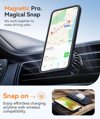 Image of CANSHN Designed for Samsung Galaxy S22 Case [Full Camera Protection] [Compatible with MagSafe] Translucent Matte Shockproof Protective Phone Cover 6.1 Inch - Black