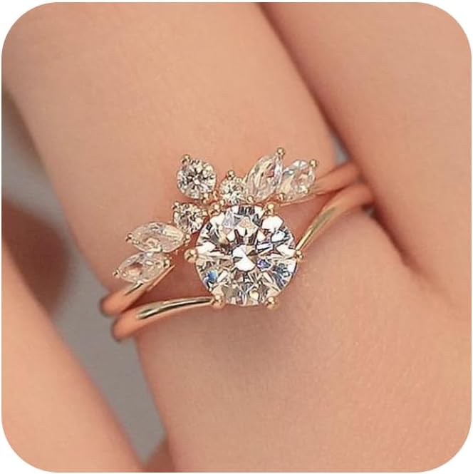 LIOYSIUT 18k Rose Gold Set Ring, Shiny Full Diamond AAA Pear-Shaped Cut, Teardrop Cubic Zirconia Single Ring, Cz Diamond Ring, Eternal Engagement and Marriage Commitment Ring, for Women 10