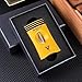KEENSUN 3-in-1 Zinc Alloy V-Cut Cigar Cutter (Deep Yellow) with Cigar Holder on The Back and Cigar Punch at The Bottom, 60 Ring Gauge, 420J2 Stainless Steel Cut Blade in Gift Box