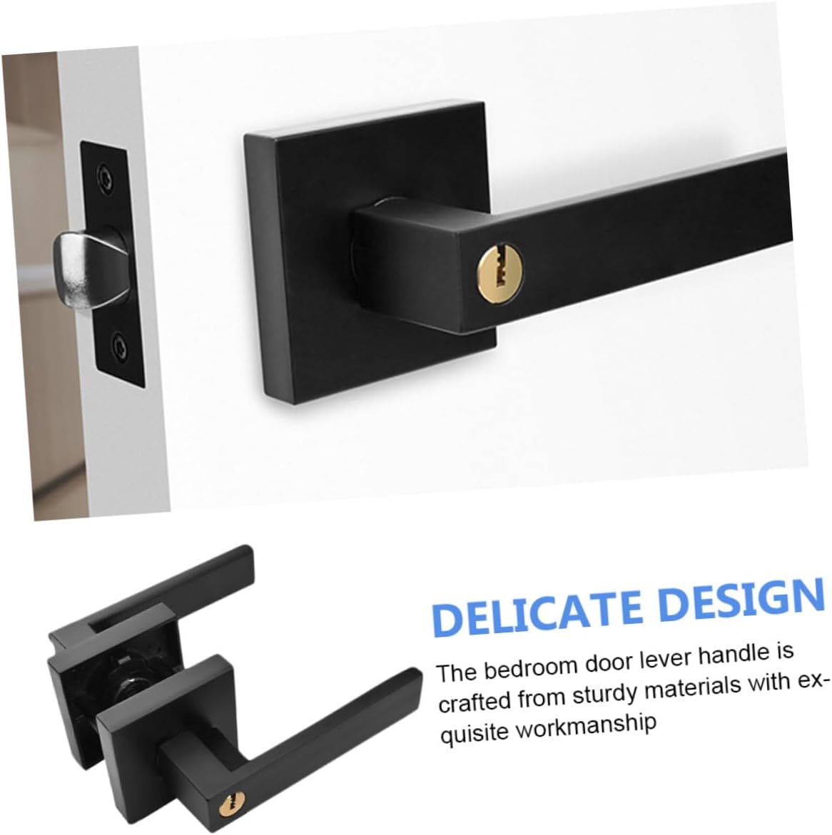 Heavy Duty Privacy Door Handle Lock Set for Bedroom and Bathroom, Aluminum Alloy Black Lever with Key, Interior Door Knob with Lock for Residential Rooms