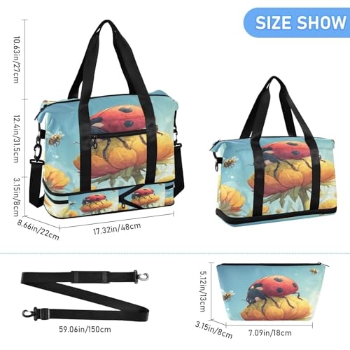 Bee Flower Yellow Duffel Bag for Women Men Gym Bag with Shoe Compartment Wet Pocket Carry On Weekender Overnight Bags for Travel Weekend Getaway3
