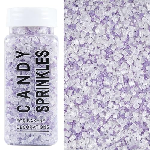 Image of Purple and White Sanding Sugar Sprinkles, 4.6 oz Edible Lavender Sugar Crystals for Baking Topping, Cupcakes, Cookies, Ice Cream & Cake Decorating, Wedding Party Birthday Christmas Holiday Supplies