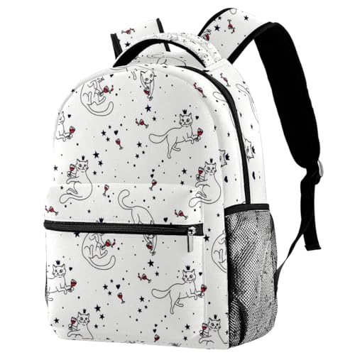 Sac à dos d'école chats noirs avec porte-bouteille intégré pour fille garçon et campus