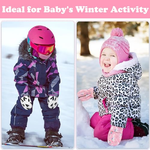Image of Toddler Mittens Waterproof Toddler Winter Gloves Toddler Snow Gloves for Kids Baby Winter Mittens for Toddler Girls Boys, Pink Seahorse & White Love, 6 - 24 Months