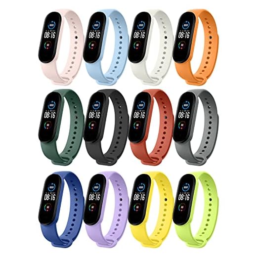 MoKo 12-Pack Straps Compatible with Xiaomi Mi Band 6/Mi Band 5, Adjustable Wristband Soft Silicone Sports Replacement Watchband Bracelet, 12 Colours