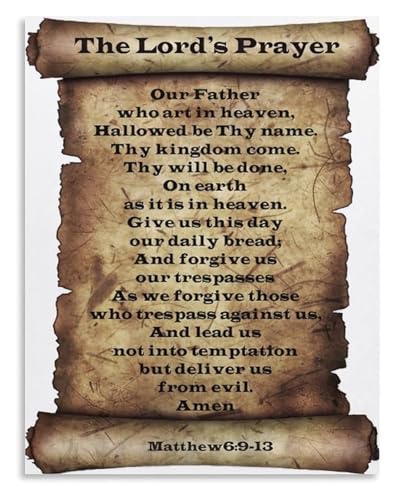 Vintage The Lords Prayer Canvas Art Matthew 69-13 Bible Verse Wall Decor for Office Study Room Print(Framed,16x24inch(40x60cm))