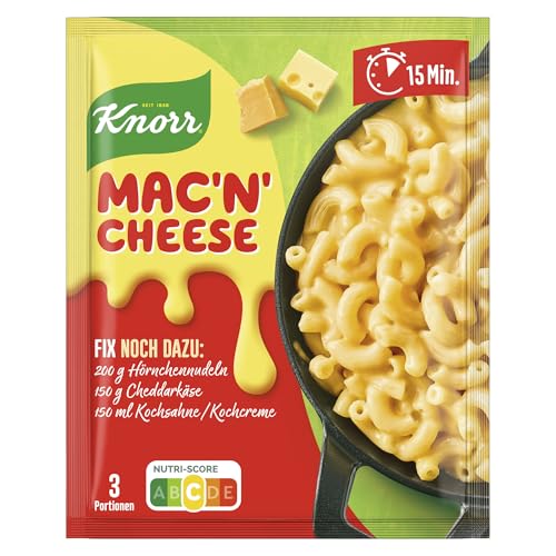 Knorr Fix Würzmischung Macn Cheese(Makkaroni in Käsesauce)für eine leckere Pasta ohne geschmacksverstärkende Zusatzstoffe 3 Portionen