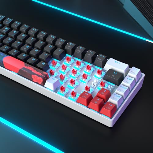 Image of Protable 60% Percent Gaming Keyboard Mechanical, Mini Compact Ice-Blue LED Backlit 68 Keys Wired Office Keyboard with Red Switch for Mac /Win /PS4 /PS5(68Black /red Switch)