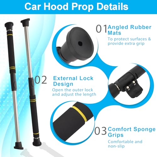 Image of Telescopic Hood Prop Rod, 29 to 40 inches Hood Prop Holder Tool for Car Trunk Universal Engine Support Bar Stainless Steel Material with Comfortable Sponge Handle Telescoping Adjustable