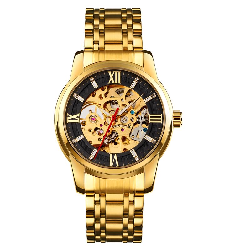SKMEI Mens Automatic Mechanical Watch, 30M Water-Resistant, Zinc Alloy Case, Stainless Steel Band, Glass Crystal, 41mm Case Width, Self-Wind Movement 9222 (9222, Gold Black) (B0DFQ7DHT5) Amazon Price History, Amazon Price Tracker