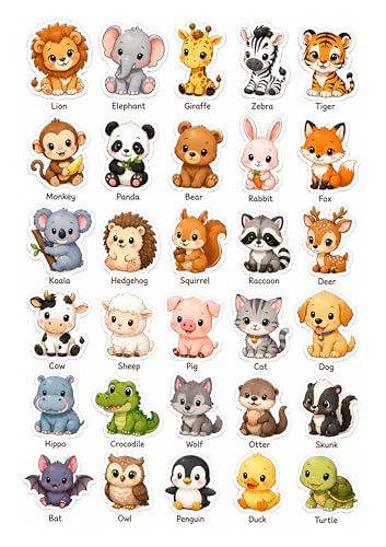 Image of UV DTF Sticker Set - Photo Sticker with Name Labels - Pack of 31 Premium Glossy Waterproof Stickers | Raised Embossed Finish | for Phone, Laptop, Bottle, Lunch Box (Animal Sticker)