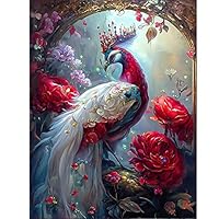 NAIMOER Paon Peinture Diamant Adulte, 5D Animaux Diamond Painting Complet, Diamant Painting Fleurs Kit Enfants Diamant Strass Point De Croix Cristal Painting Pour Murale Décor 30x40cm