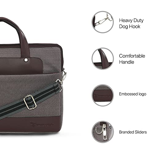 Image of Vaku Luxos DA Salerno Laptop Messenger Bag for Men and Women Premium Collection Canvas Leather| Briefcase Compatible with MacBook and Laptop Up to 14 inch with Adjustable Strap (Cherry)