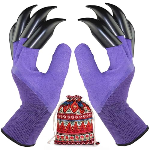 UIOOIU Gardening Gloves with Claws for Digging Planting and Weeding Gardening Gloves Waterproof Breathable Best Gift for Gardeners (One Pair Purple Double Claws)