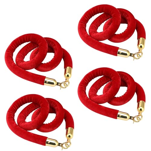 BBHW 4 PCS Red Velvet Stanchion Ropes, 3ft 3.3ft 4ft 5ft 6.6ft Long Velvet Rope for Red Carpet Party, Crowd Control Queue Barrier Rope (Color : Velvet-Gold Hook, Size : 1.8m/6ft)