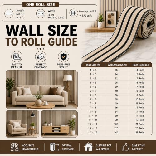 Image of Self Adhesive 3D Wooden Fluted Foam Wall Panel Roll 2.78M x 16CM x 1.5CM, Waterproof Peel Stick Wall Cladding for Living Room, Bedroom, TV Background Office Cover.