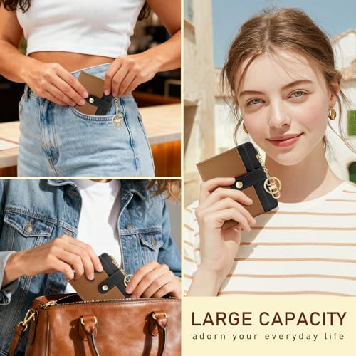 Image of Jogjam Small Ladies Wallet, Rfid Slim Thin Compact Credit Card Women Wallet, PU Leather Bifold Cash Wallet, Zipper Coin Pocket & ID Window, Female Gifts Black and Brown