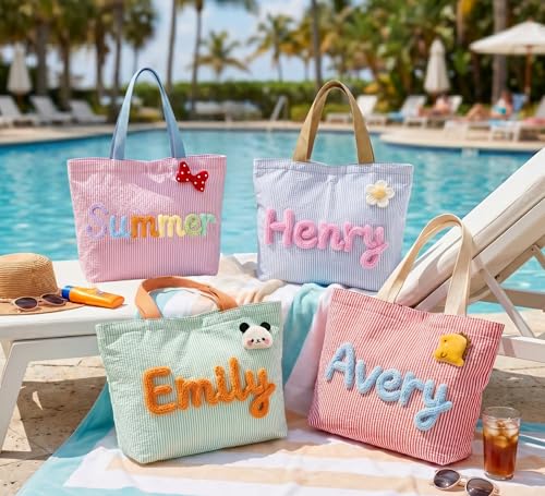 NYLGOXITK Personalized Striped Tote Bag - Custom Soft Shoulder Bag for Beach, Pool, Travel & Shopping - Gift for Her — view 3