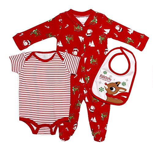 Baby Starters Baby Infant 3-Piece Sleep and Play, Bodysuit, Bib Set, red/Multi/White, 3 Months