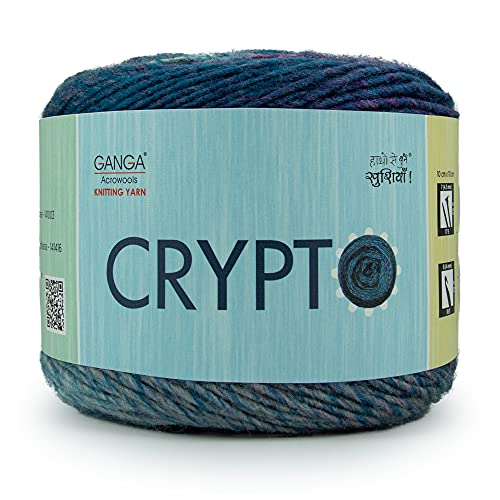 Image of Ganga Acrowools Crypto -100% Acrylic Yarn, Hand Knitting and Crochet Yarn, Pack of 2 Balls - 100Gm Each. Shade No - Ptt5194, Blue
