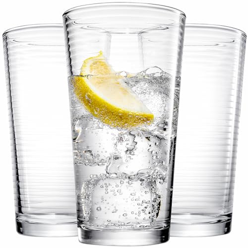 Glaver’s Drinking Glasses Set of 10 Highball Glass Cups, Premium Quality 17 Oz. Coolers, Ribbed Glassware. Ideal for Water, Juice, Cocktails, and Iced Tea. Dishwasher Safe.