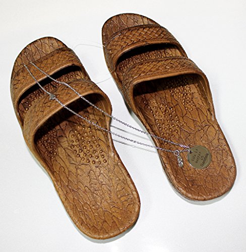 Brown Jesus Style Sandals - with 1 Stainless Steel Life is Better in Sandals Pendant Necklace Bundle - 2 Items3