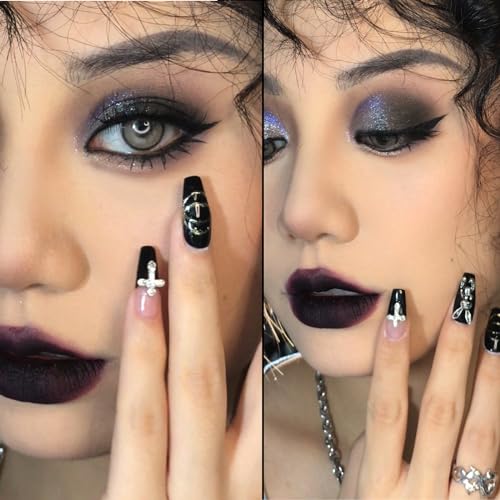 Black Eyeshadow Palette, Smokey Silver Glitter Gothic Eye Shadows Palettes White Grey Matte Cold Toned Long Lasting Waterproof Eye Shadow Pallets for Women Girl Goth Halloween Christmas Make Up Gifts - Image 6