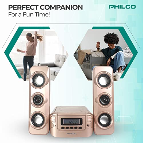Philco Stereo Shelf Systems Compact CD Shelf System with Digital FM Stereo Radio, Bluetooth Wireless Technology, and Remote Control in Rose Gold | LCD Display | MP3 & AUX Port Compatible - Thumbnail 4