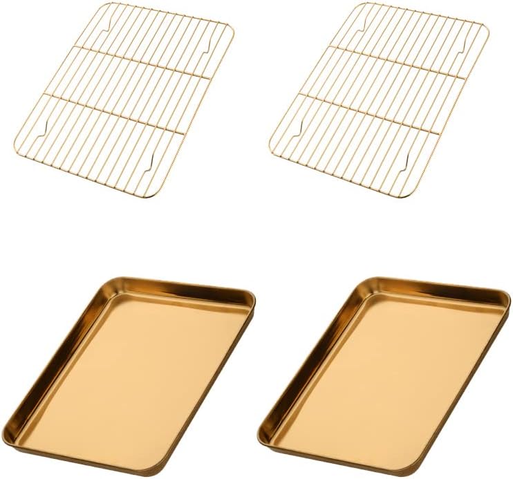 Meisha Baking Sheet with Wire Rack Set [2 Pans + 2 Tier Racks], Stainless Steel Rainbow Cookie Sheet Baking Trays & Cooling Rack for Cooking