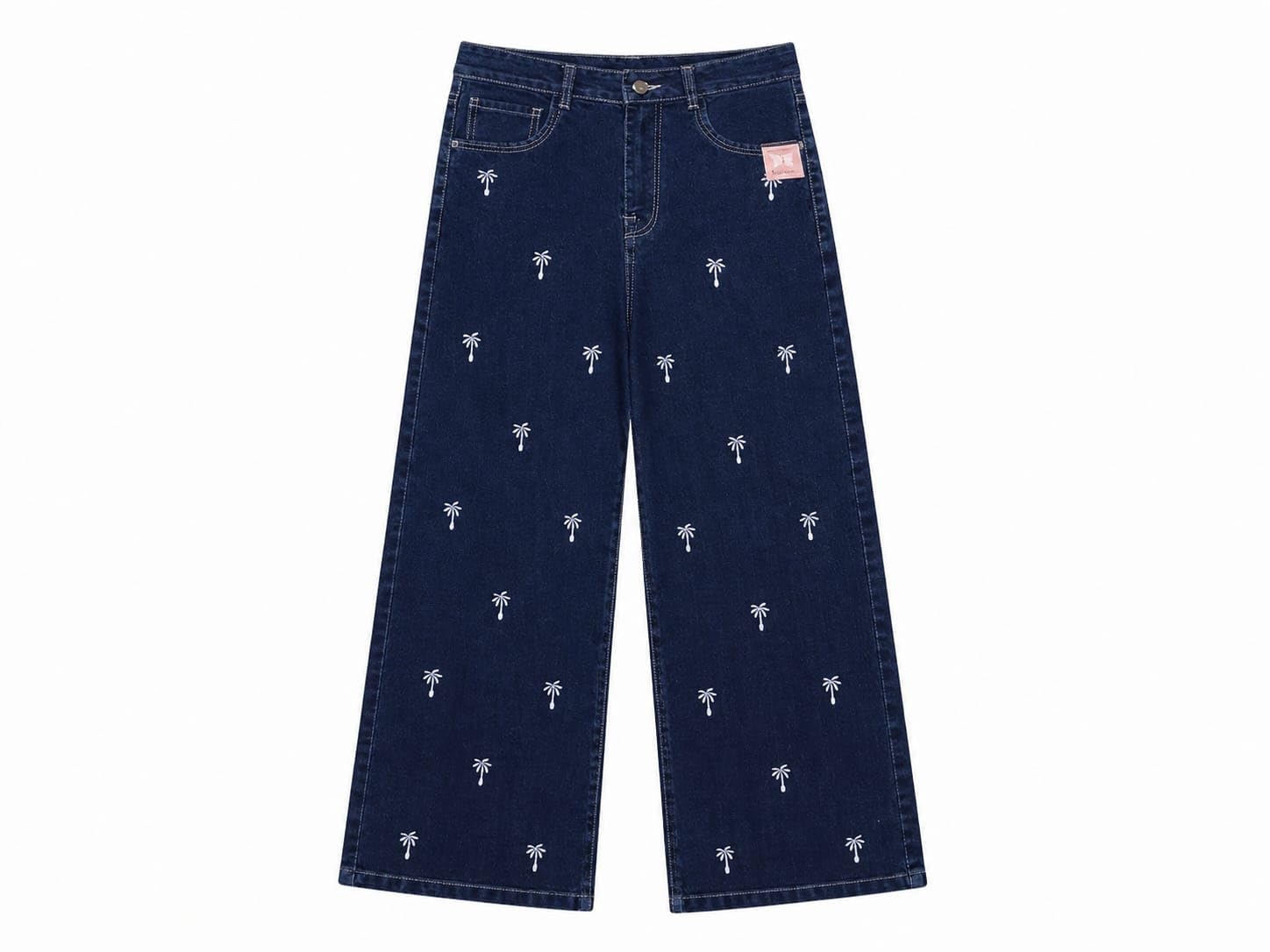 Women's Wide Leg Jeans with Palm Tree Embroidery-picture-47
